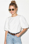 Women's White Crew Neck Balloon Sleeve Backless Blouse with Tie Detail 60382603 - 3