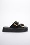 Women's Thick Sole Double Strap Buckle Slippers with Gold Detail Comfortable Daily Platform Summer Stylish Slippers - 7