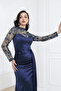Lace Detailed Satin Evening Dress - Dark Blue - 3