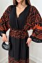 Tile Patterned Long Sleeve Dress with Slit Detail - 4