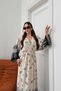 Black Patterned Long Sleeve Dress with Slit Detail - 2