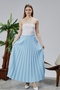 Baby Blue Pleated Women's Long Crepe Skirt with Elastic Waist Pleated - 2