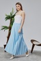 Baby Blue Pleated Women's Long Crepe Skirt with Elastic Waist Pleated - 3