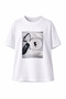 Women's White Oversize T-Shirt with Polka Dot Detail - 2