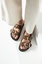Renata Brown Suede Double Strap Gold Buckle Comfort Sole Women's Slippers