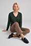 Agostina Dark Green 100% Cotton V-Neck Knit Sweater - 3