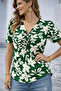 Women's V-Neck Floral Print Short Sleeve Single Jersey Blouse