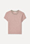 Women's Pink Striped Fitted Crew Neck T-Shirt