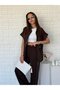 Shirt with short sleeves and drawstring detail in parachute modal - coffee - 3