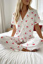 طقم بيجامة بأكمام قصيرة وأزرار بنقشة الكرز 4589