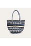 Women's Navy Blue Color Blocked Straw Shopper Handbag