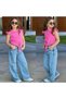 Girl's Pink Tie-Up Shirt & Wide-Leg Jeans Set – Stylish and Comfortable Summer Combination 2572