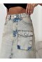 Washable Cargo Pocket Detailed Slit Maxi Jean Skirt - 2