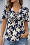 Women's V-Neck Floral Print Short Sleeve Single Jersey Blouse - 3