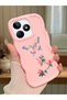 Realme Note 50 Compatible Shockproof Simple Pink Silicone Phone Case Butterfly Pattern