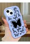iPhone 15 Compatible Shockproof Simple Blue Silicone Phone Case Butterfly Pattern