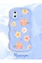 iPhone XS Compatible Shockproof Simple Blue Silicone Phone Case Cover Flower Pattern - 3