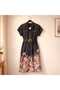Black Shirt Collar Floral Patterned Belted Midi Dress - 5
