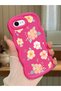 iPhone Se 2020 Compatible Shockproof Simple Red Silicone Phone Case Cover Flower Pattern