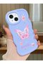 iPhone 15 Compatible Shockproof Simple Blue Silicone Phone Case Butterfly Pattern