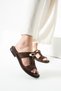 Jade Women's Genuine Leather Suede Brown Gold Buckle Slippers - 3