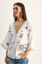 Women's White Embroidered Pocket Detailed V-Neck Muslin Shirt 2231 60286188 - 2