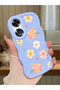 Oppo A60 Compatible Shockproof Simple Blue Silicone Phone Case Cover Flower Pattern
