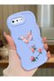iPhone 8 Plus Compatible Shockproof Simple Blue Silicone Phone Case Butterfly Pattern