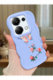 Poco M6 Pro 4g Compatible Shockproof Simple Blue Silicone Phone Case Butterfly Pattern