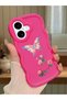 iPhone 16 Plus Compatible Shockproof Simple Red Silicone Phone Case Butterfly Pattern