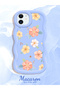 iPhone 12 Compatible Shockproof Simple Blue Silicone Phone Case Flowers Pattern - 3