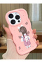 iPhone 15 Pro Compatible Shockproof Simple Pink Silicone Phone Case Girl Pattern