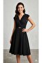 Women's Shiny Buckle Belted Zero-Sleeve Cross Collar Midi Evening Dress - 4