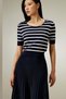 Navy Blue Crew Neck Striped Women's T-Shirt Sh371 - 2