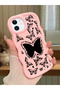 iPhone 12 Compatible Shockproof Simple Pink Silicone Phone Case Butterfly Pattern