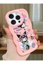 iPhone 16 Pro Compatible Shockproof Simple Pink Silicone Phone Case Kuromi Pattern