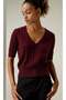 Burgundy V-Neck Knitted Women's Knitwear T-Shirt Sh372 - 2