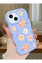 iPhone 14 Plus Compatible Shockproof Simple Blue Silicone Phone Case Cover Flower Pattern