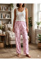 Plus Size Pink Ribbon Detailed Printed Women's Pajama Bottoms Without Pockets