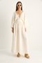 Women's Cream Lace Detailed V-Neck Waist Fitted Slit Muslin Maxi Dress 6019 60286185 - 2