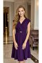 Women's Shiny Buckle Belted Zero-Sleeve Cross Collar Midi Evening Dress - 3