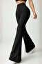 Women's High Waist Gathering Spanish Leg Black Leggings - 2
