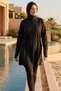 Beli Cord Detailed Black Full Covered Hijab Swimsuit with High Collar, 3-Piece Water-Repellent Fabric - 2