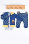 Pocket Patterned Hooded 100% Cotton Cardigan 3-Piece Men's Set