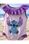 Lilac Ruffled Girls' Swimsuit – Stitch Character Printed Swimsuit 3-7 Years Old Girls' Sea Beach Swimsuit - 2