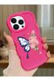 Simple Red Silicone Phone Case Butterfly Pattern Compatible with iPhone 13 Pro Shockproof - 2