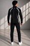 Men's Double Face Fabric Zippered Stand Collar Black Stone Tracksuit Set - 7942 - 5