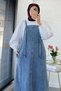 Long Denim Jeans Salopet Gilet Dress - Light Blue - 4