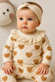 Heart Printed Scallop Collar 3 Piece Baby Girl Set 100% Cotton
