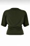 Women's Dark Khaki Fitted Bat Sleeve Stretchy Knitted Blouse 0067 - 2
